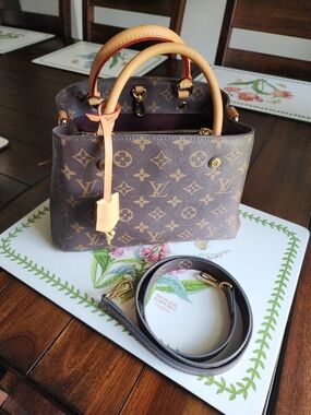 Preloved Motif Mono Satchel with Leather Vachetta Handles and Gold Hardware